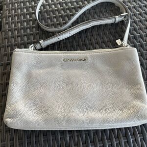 Michael Kors Diuble Zip Pearl Gray Pebbled Leather Adele Crossbody Bag